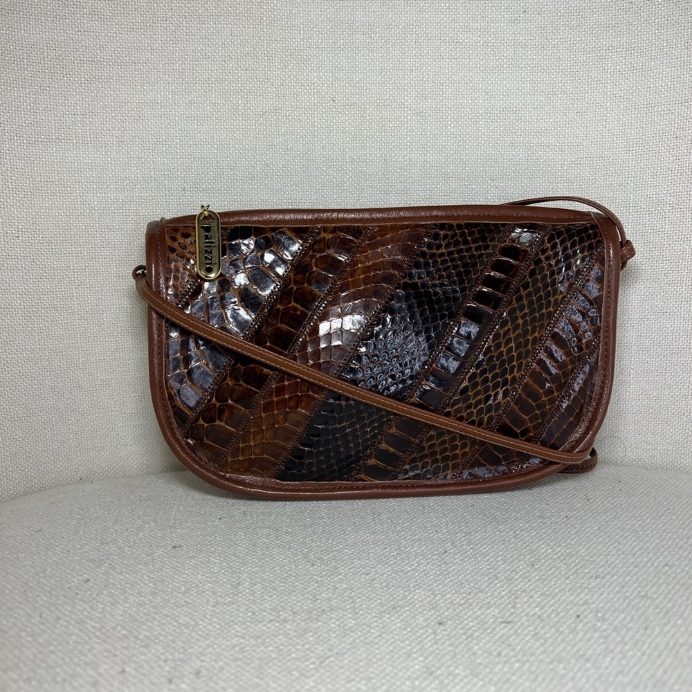 Brown Snake-Embossed Crossbody with Gold Tag